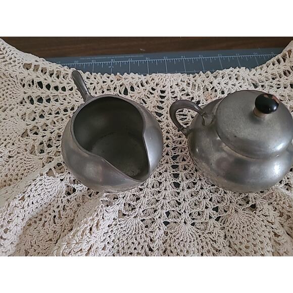 Vintage Matawa Holland Pewter Cream and Sugar Bowl - Picture 2 of 6